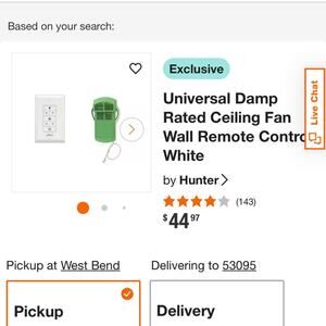 Hunter ceiling fan remote wall control #99393